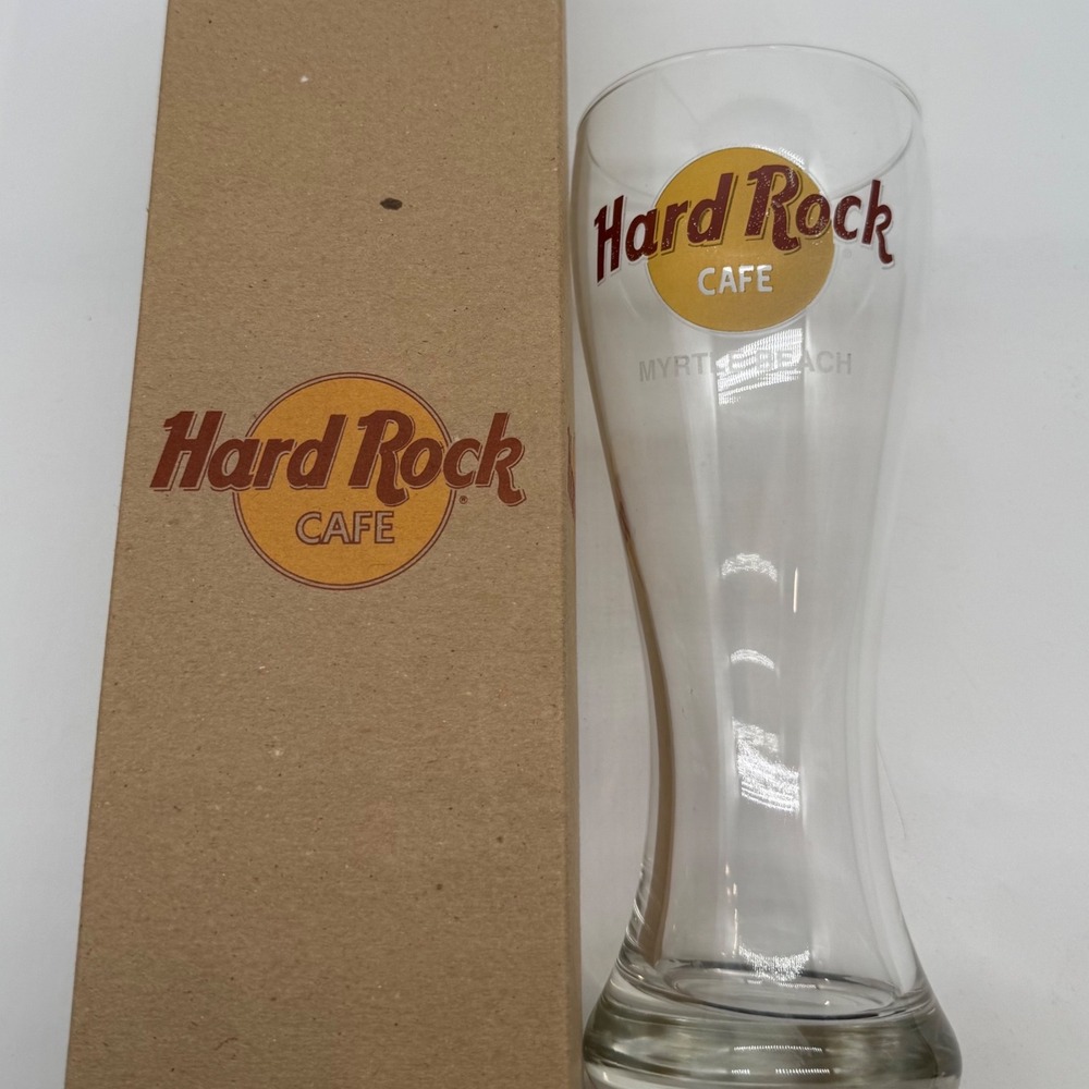 Hard Rock Cafe Myrtle Beach Pilsner Glass with Original Box Clear Logo Barware